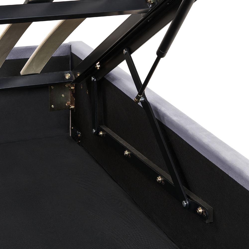 Letto matrimoniale in velluto con contenitore grigio scuro 180 x 200 cm design moderno imbottito con testiera ottomana