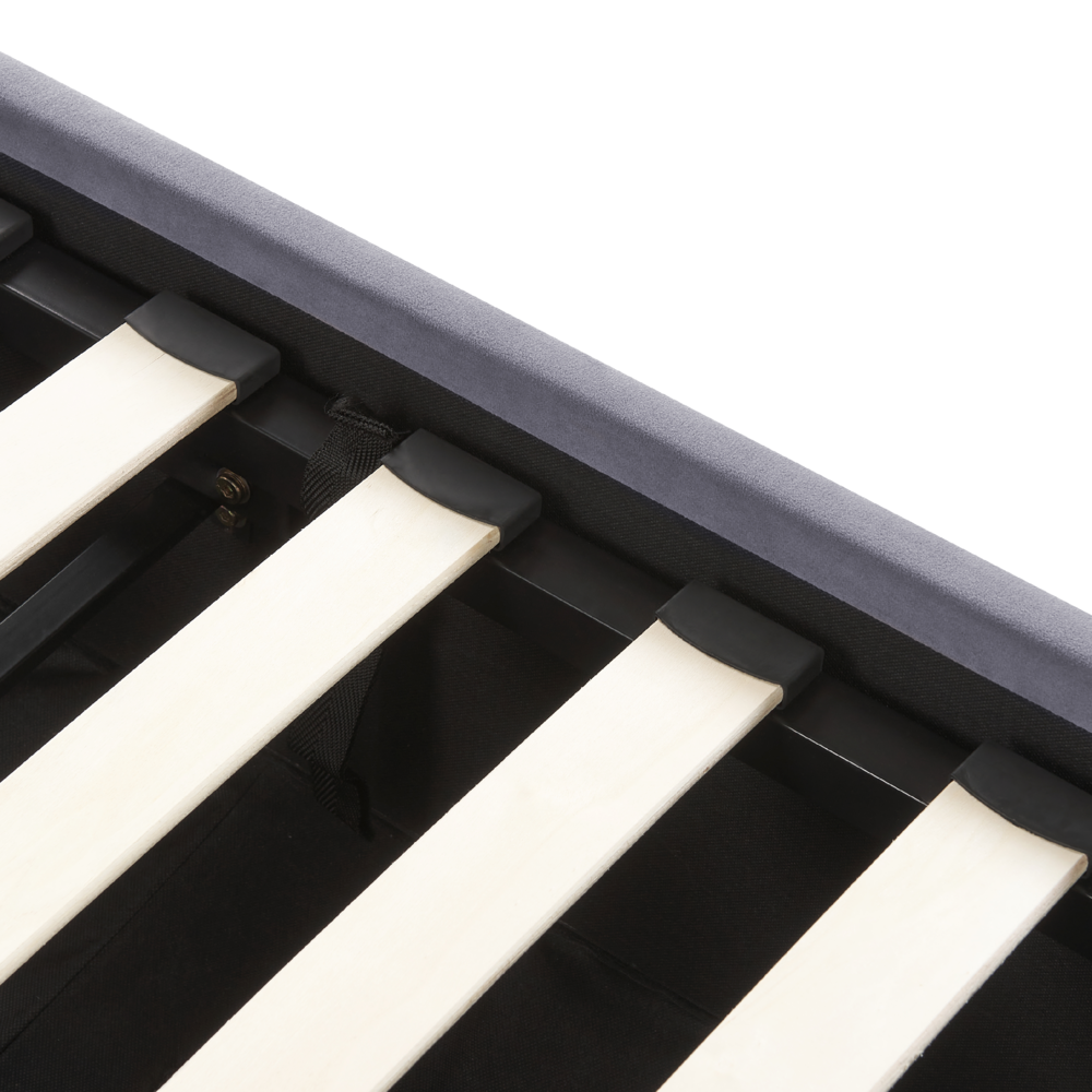 Letto matrimoniale in velluto con contenitore grigio scuro 180 x 200 cm design moderno imbottito con testiera ottomana