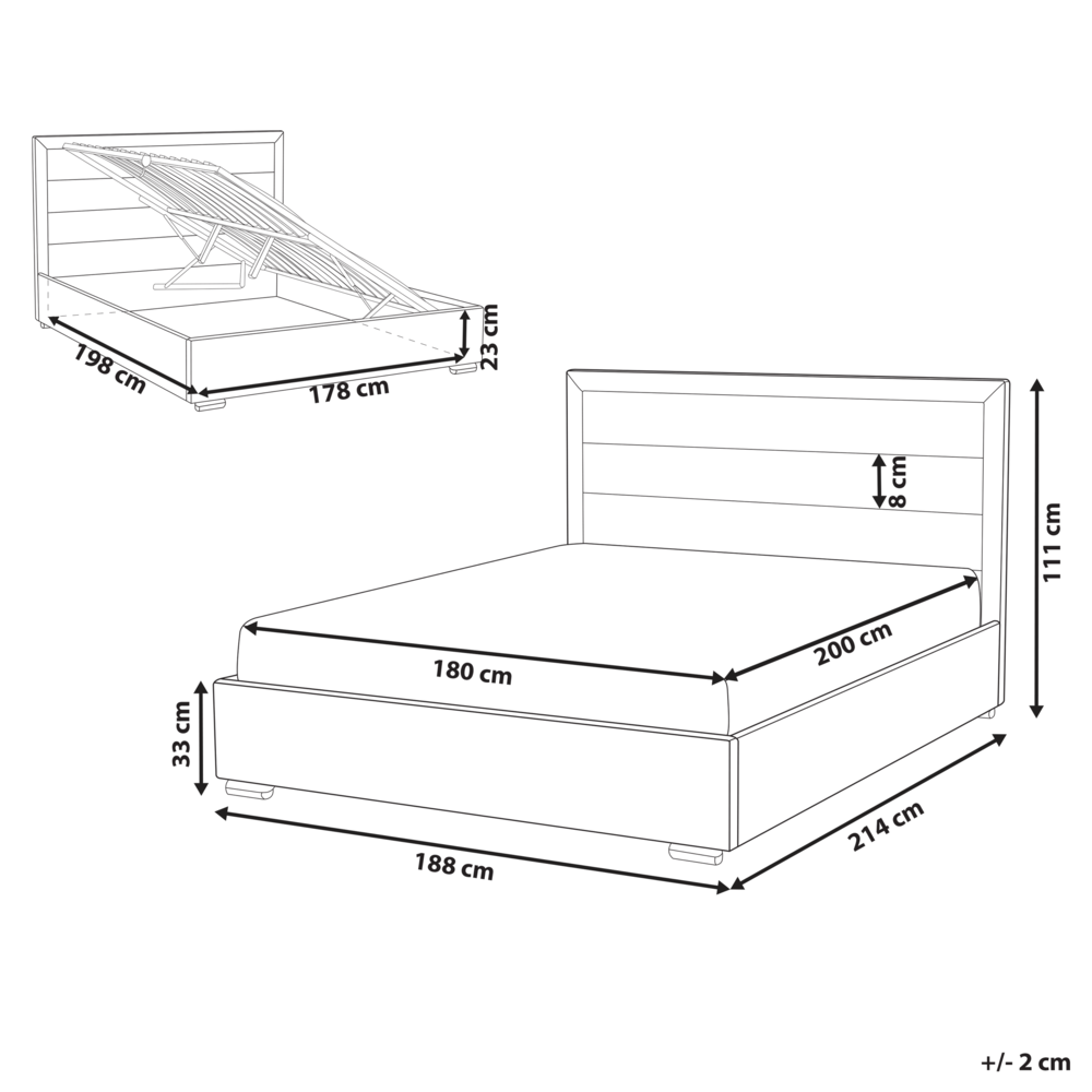 Letto matrimoniale in velluto con contenitore grigio scuro 180 x 200 cm design moderno imbottito con testiera ottomana