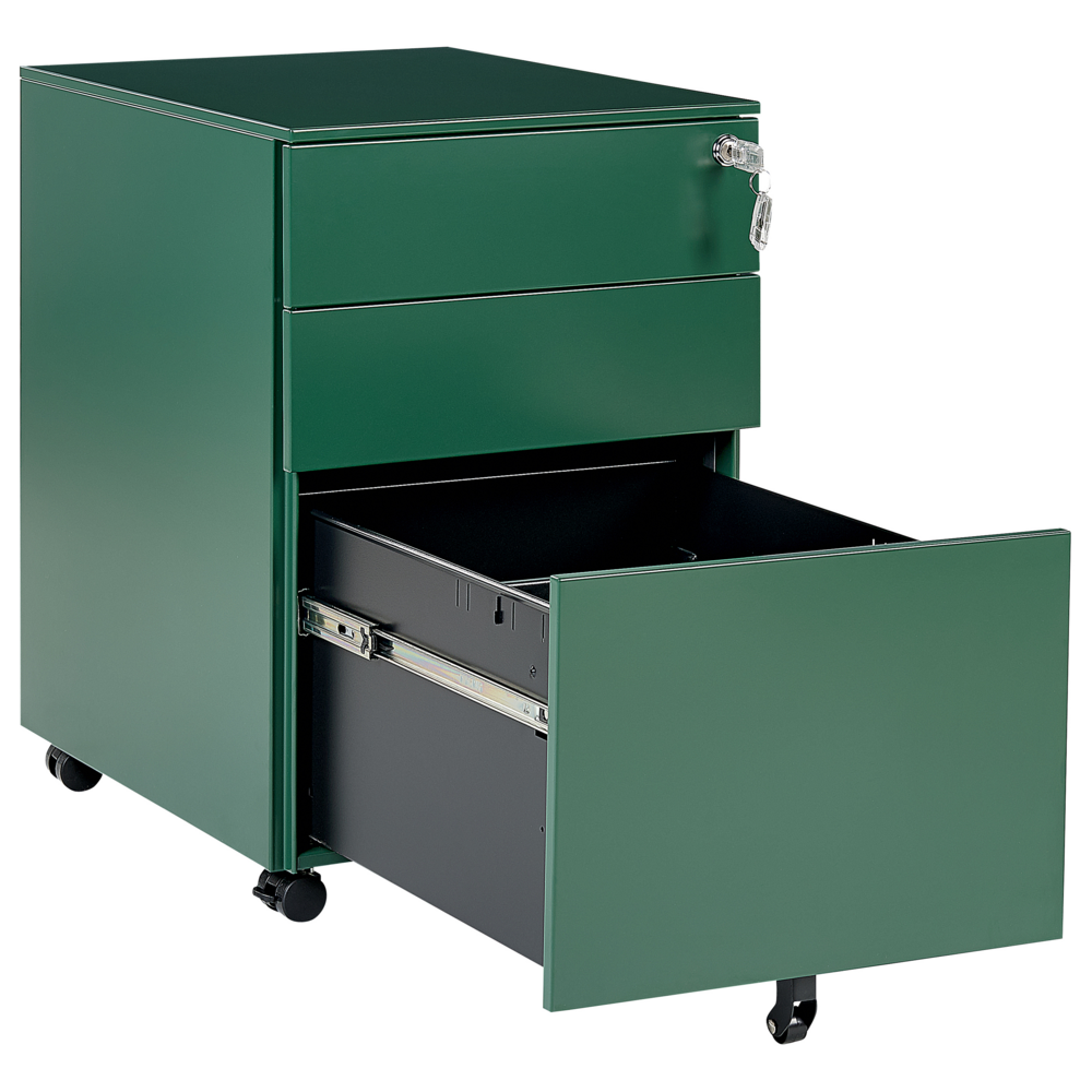 Classificatore in Metallo Verde 3 Cassetti e Ruote Chiudibile a Chiave