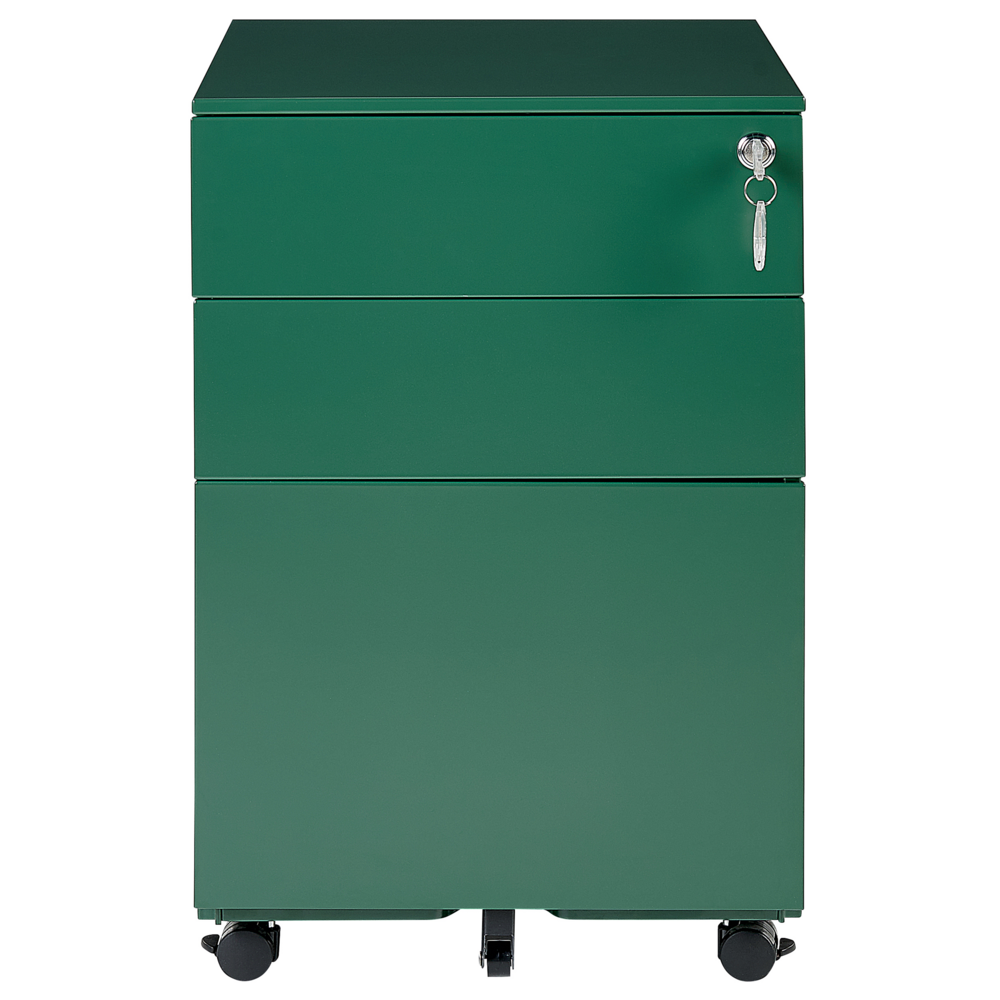 Classificatore in Metallo Verde 3 Cassetti e Ruote Chiudibile a Chiave