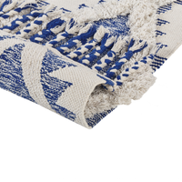 Tappeto in cotone con nappe di colore beige e blu 80 x 200 cm soggiorno camera da letto