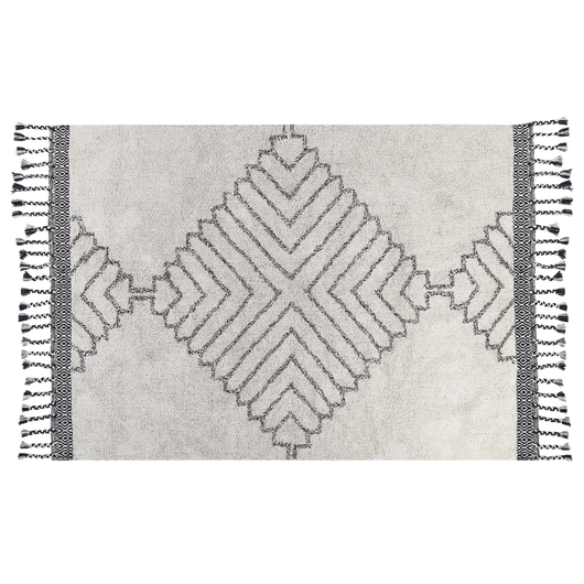 Tappeto in cotone con nappe di colore bianco e nero 140 x 200 cm soggiorno camera da letto