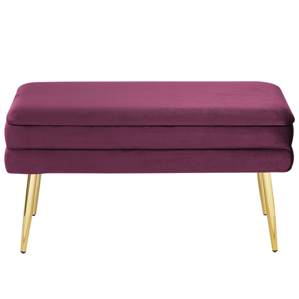 Panca portaoggetti per camera da letto velluto di poliestere rosso borgogna e gambe dorate design glam mobili da soggiorno a tinta unita