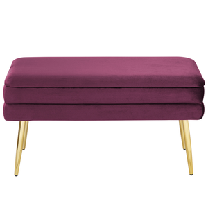 Panca portaoggetti per camera da letto velluto di poliestere rosso borgogna e gambe dorate design glam mobili da soggiorno a tinta unita