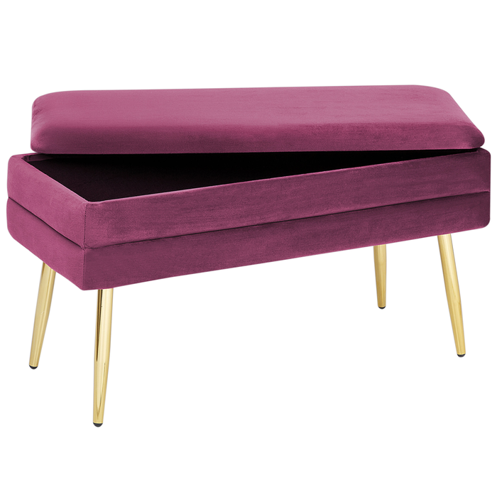 Panca portaoggetti per camera da letto velluto di poliestere rosso borgogna e gambe dorate design glam mobili da soggiorno a tinta unita