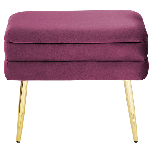 Pouf contenitore rivestimento in velluto di poliestere fucsia Gambe metallo dorato poggiapiedi per soggiorno dal design glam