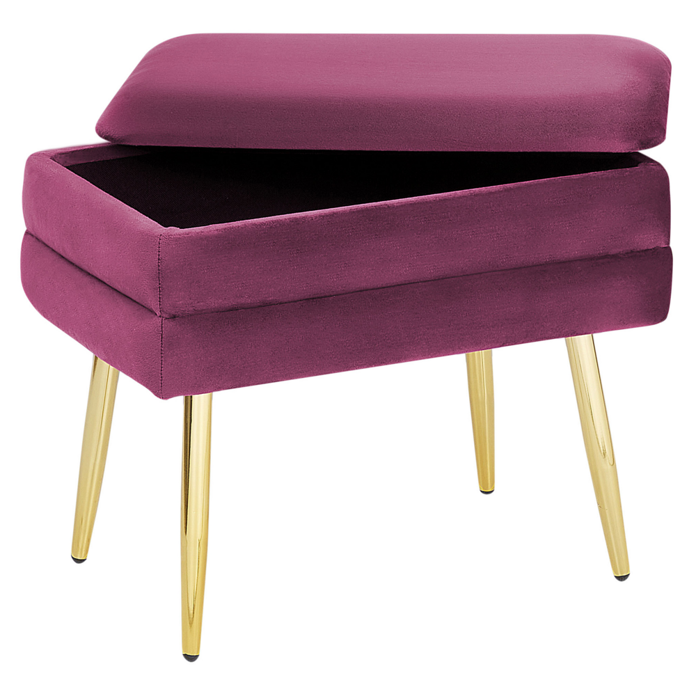 Pouf contenitore rivestimento in velluto di poliestere fucsia Gambe metallo dorato poggiapiedi per soggiorno dal design glam