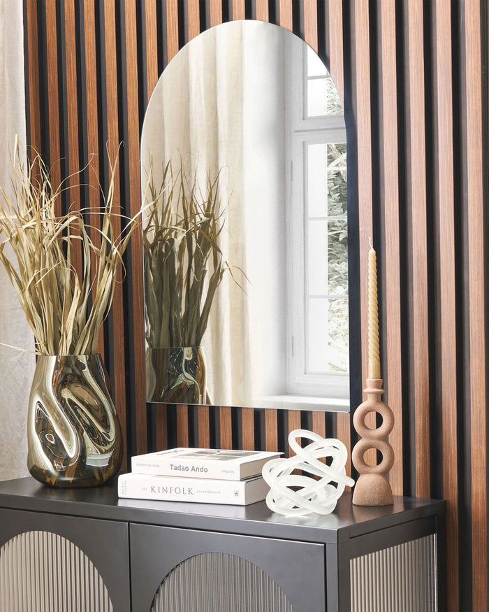 Specchio da parete a forma di arco senza cornice argento 70 x 75 cm camera da letto bagno soggiorno