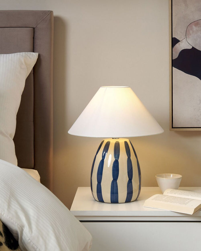 Lampada da tavolo in ceramica beige e blu paralume bianco 41 cm camera da letto soggiorno