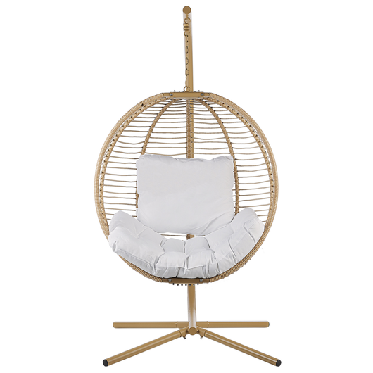 Sedia sospesa con piedistallo beige bianco metallo soggiorno esterno cuscino stile retro boho