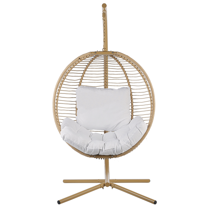 Sedia sospesa con piedistallo beige bianco metallo soggiorno esterno cuscino stile retro boho