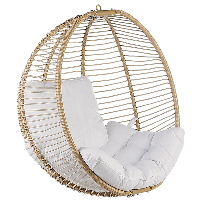 Sedia sospesa con piedistallo beige bianco metallo soggiorno esterno cuscino stile retro boho