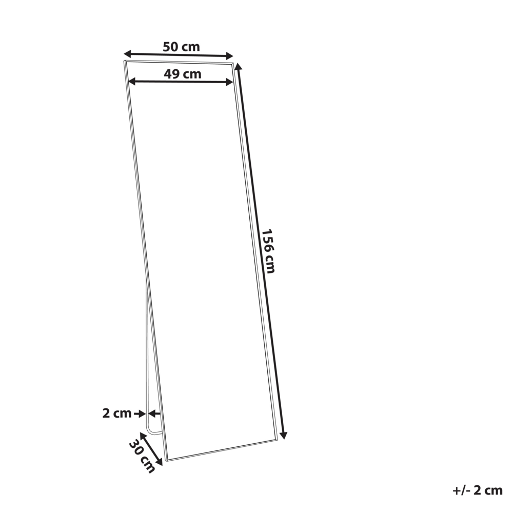 Specchio da terra con cornice in alluminio nero 170 x 57 cm con supporto dal design moderno incorniciato a tutta lunghezza