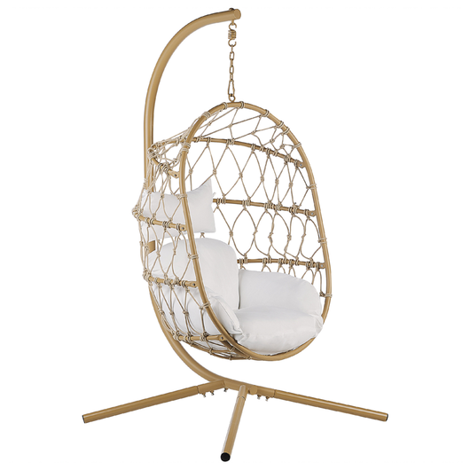 Sedia appesa beige con supporto e morbido cuscino boho scandinavo