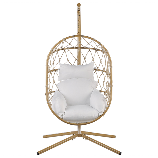 Sedia appesa beige con supporto e morbido cuscino boho scandinavo