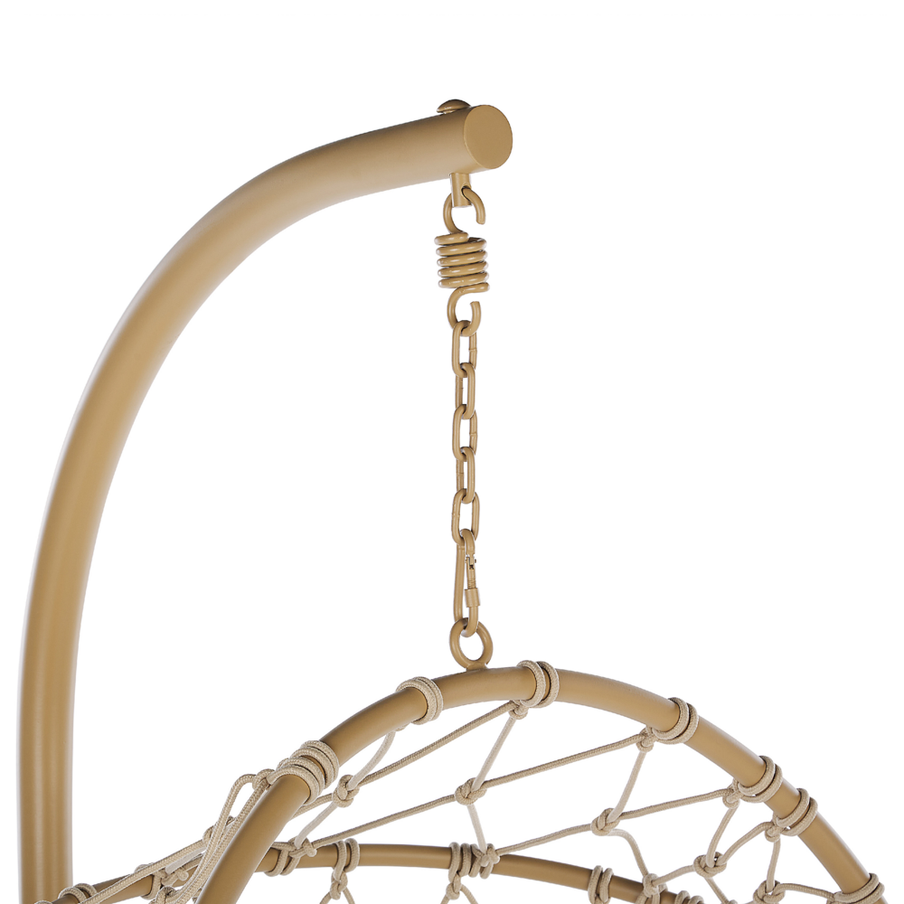 Sedia appesa beige con supporto e morbido cuscino boho scandinavo