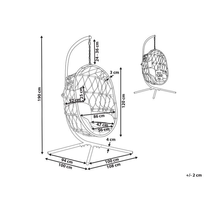 Sedia appesa bianca con supporto e morbido cuscino boho scandinavo
