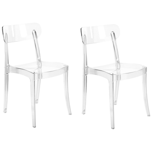 Set di 2 sedie trasparenti schienale in materiale sintetico senza braccioli impilabili sala da pranzo moderna