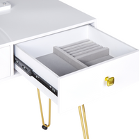 Toeletta con 2 cassetti specchio LED bianco e oro e sgabello camera da letto elegante