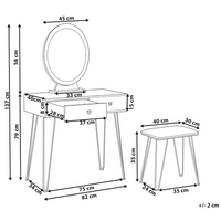Toeletta con 2 cassetti specchio LED bianco e oro e sgabello camera da letto elegante
