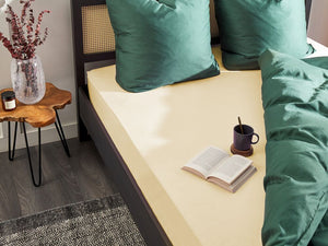 Lenzuolo con angoli cotone beige 200 x 200 cm con bordi elastici modello classico a tinta unita camera da letto classica