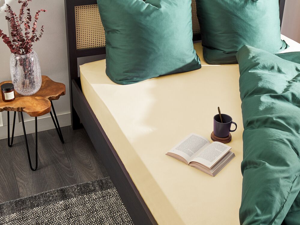 Lenzuolo con angoli cotone beige 140 x 200 cm con bordi elastici modello classico a tinta unita camera da letto classica