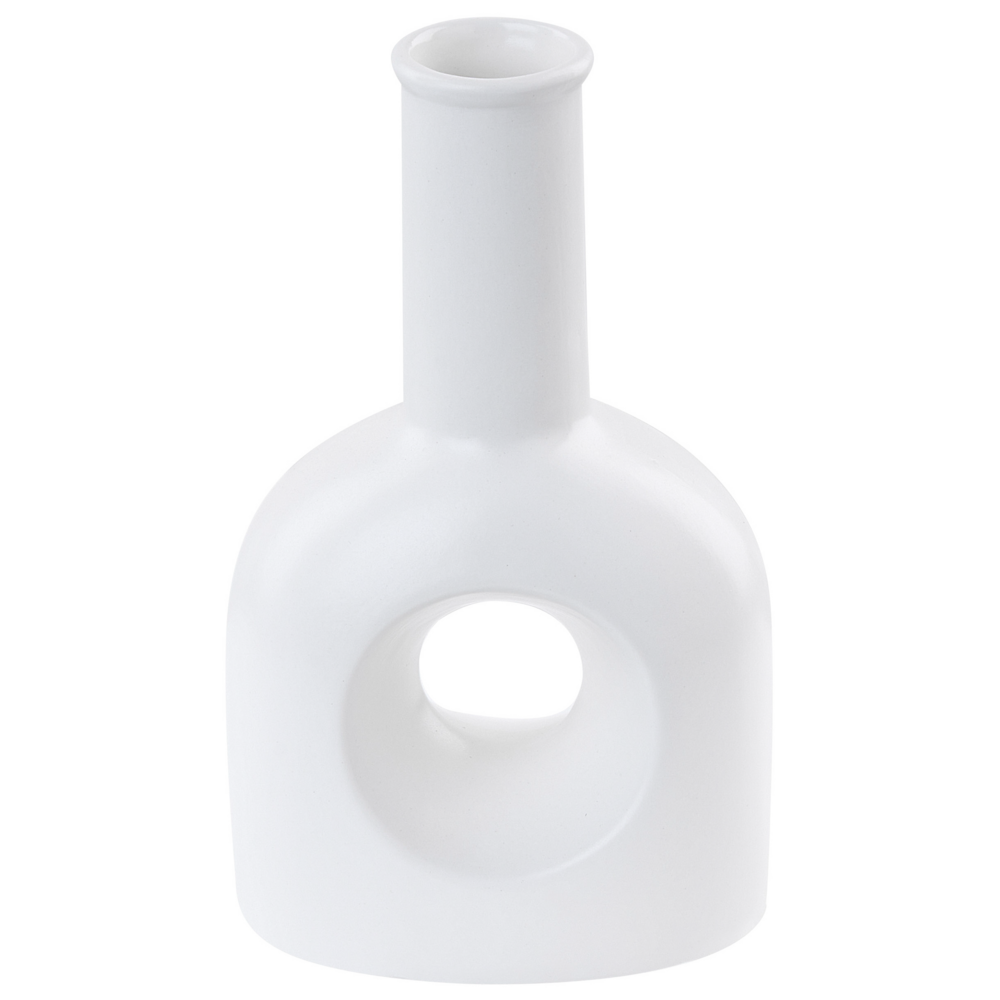 Vaso decorativo per fiori in porcellana con foro 22 cm bianco