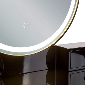 Toeletta con 6 cassetti specchio LED nero e oro e sgabello camera da letto elegante