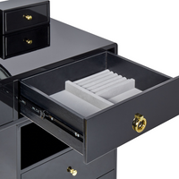 Toeletta con 6 cassetti specchio LED nero e oro e sgabello camera da letto elegante