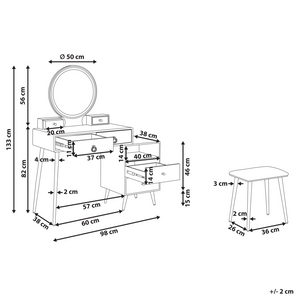 Toeletta con 6 cassetti specchio LED nero e oro e sgabello camera da letto elegante