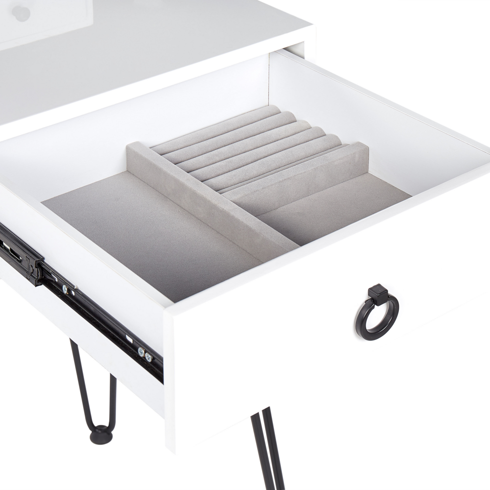 Toeletta con 4 cassetti specchio LED bianco e nero e sgabello camera da letto elegante