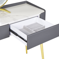 Toeletta con 2 cassetti specchio LED grigio e oro con sgabello camera da letto elegante