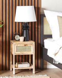 Comodino 1 cassetto con ripiano basso rattan e legno chiaro 35 x 29 cm boho camera da letto salone
