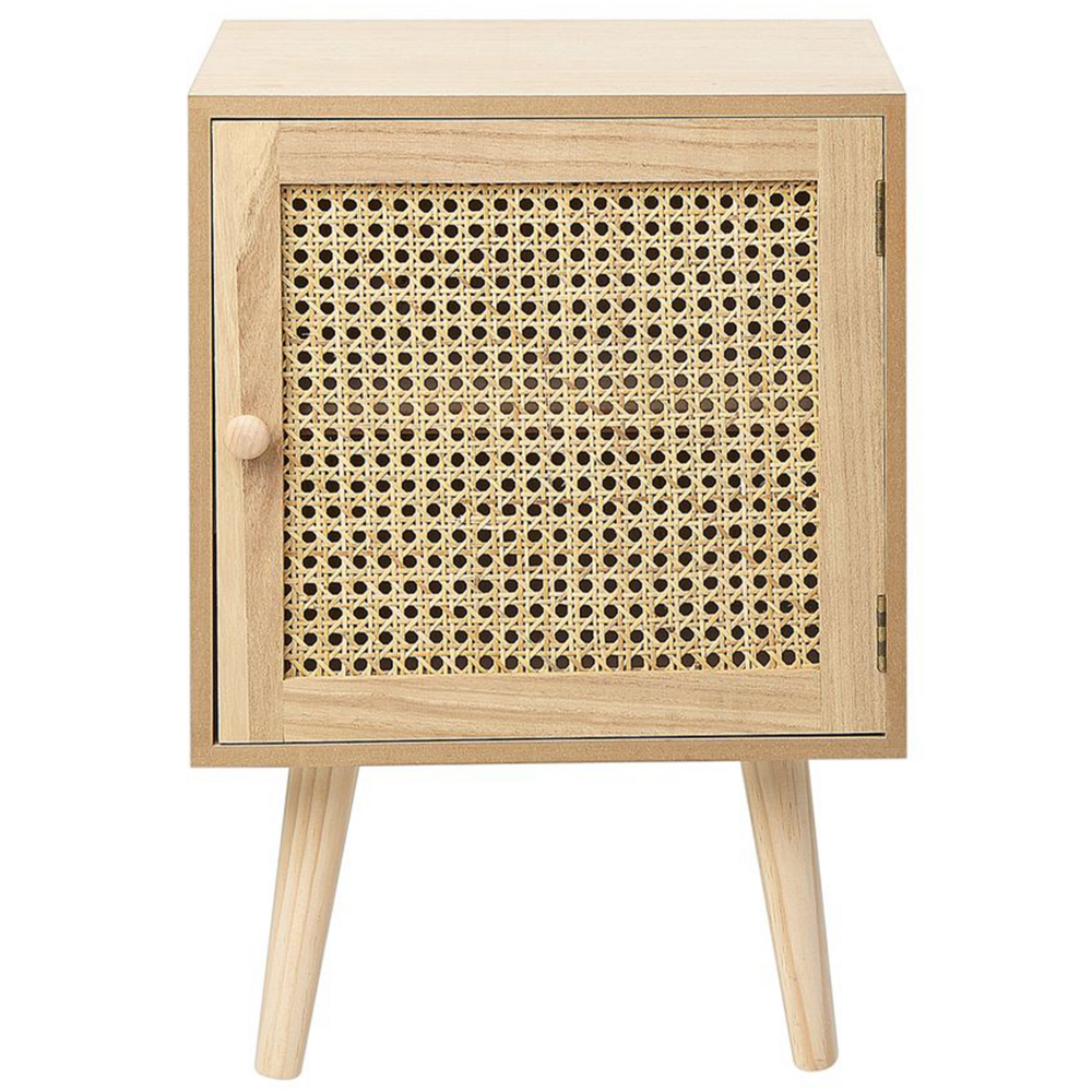 Comodino impiallacciato MDF Paulownia chiaro con cassetto frontale in rattan Comodino in stile Boho