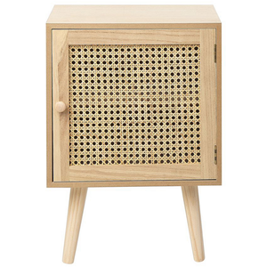 Comodino impiallacciato MDF Paulownia chiaro con cassetto frontale in rattan Comodino in stile Boho