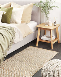 Tappeto moderno in lana intrecciata a mano 80 x 150 cm beige salotto camera da letto accessorio