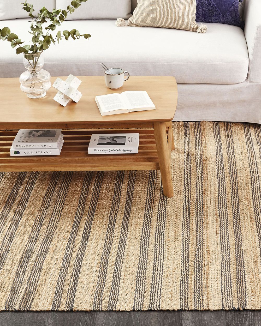 Tappeto in iuta e cotone beige e grigio 160 x 230 cm fatto a mano camera da letto soggiorno