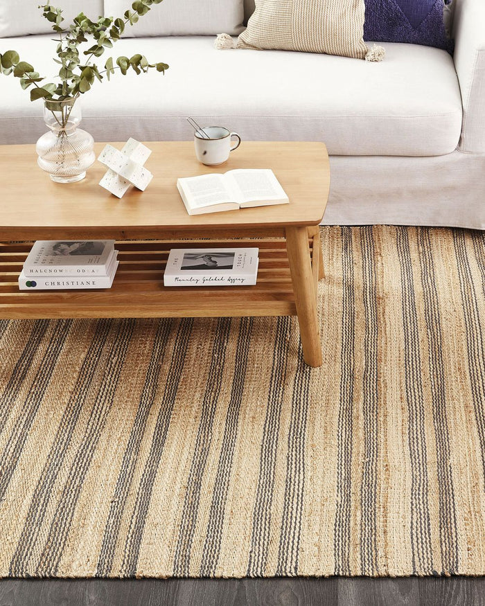 Tappeto in iuta e cotone beige e grigio 160 x 230 cm fatto a mano camera da letto soggiorno