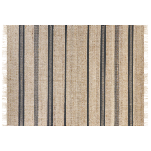 Tappeto in iuta beige e grigio con motivo a righe e nappe 160 x 230 cm soggiorno camera da letto stile boho