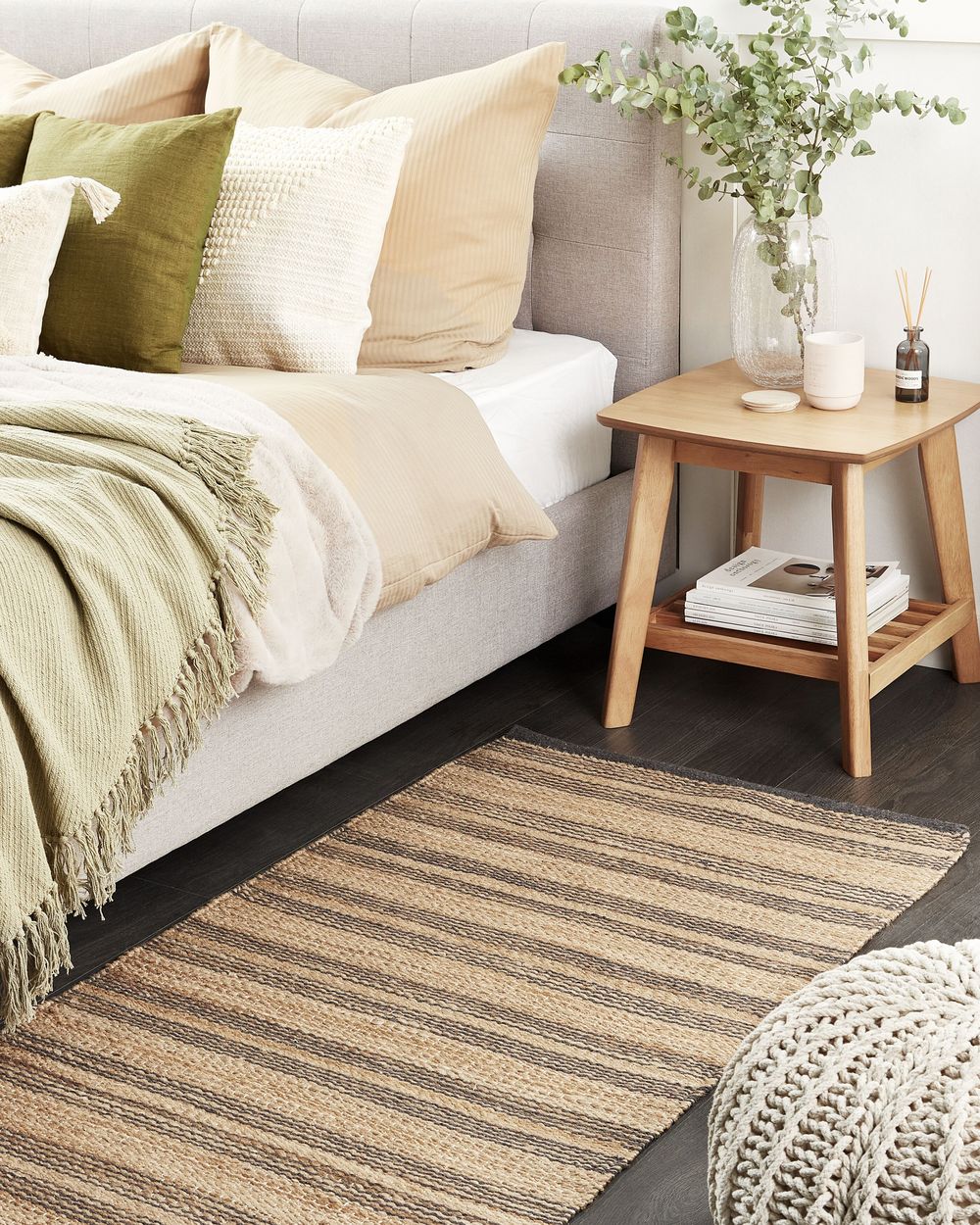 Tappeto in iuta e cotone beige e grigio 80 x 150 cm fatto a mano camera da letto soggiorno