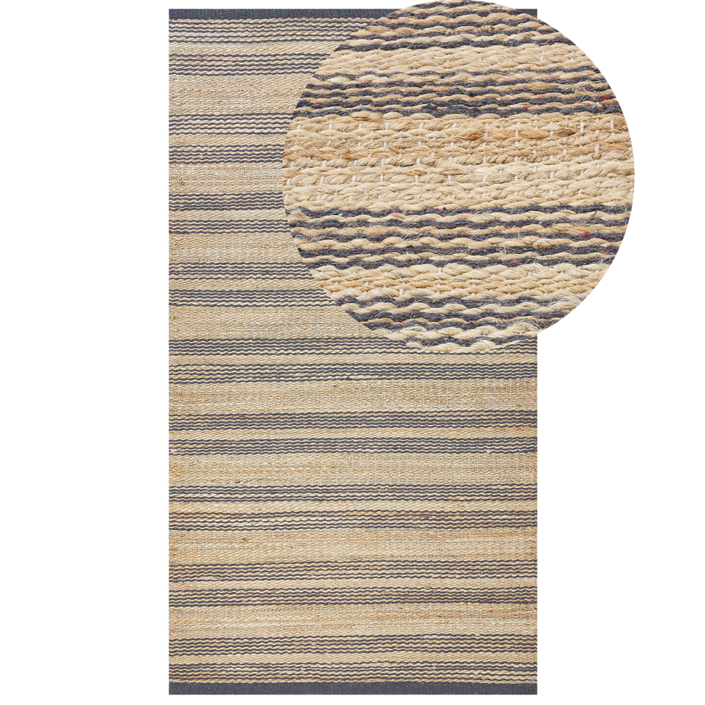 Tappeto in iuta e cotone beige e grigio 80 x 150 cm fatto a mano camera da letto soggiorno