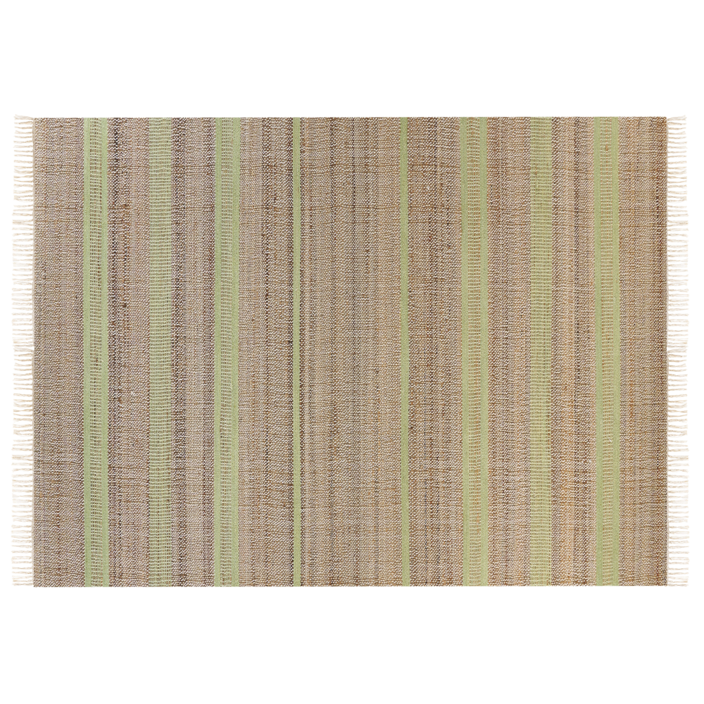 Tappeto in iuta beige e verde chiaro con motivo a righe e nappe 160 x 230 cm soggiorno camera da letto stile boho