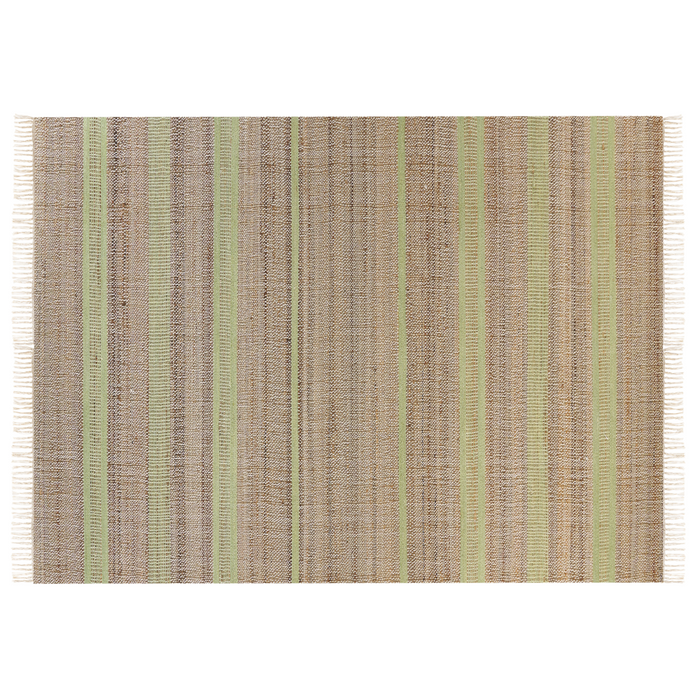 Tappeto in iuta beige e verde chiaro con motivo a righe e nappe 160 x 230 cm soggiorno camera da letto stile boho