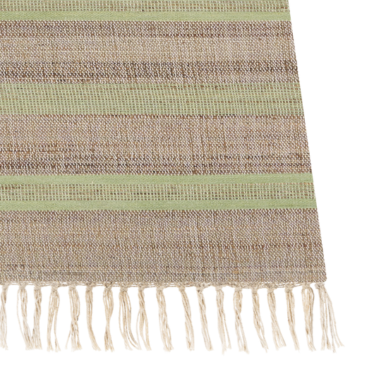 Tappeto in iuta beige e verde chiaro con motivo a righe e nappe 160 x 230 cm soggiorno camera da letto stile boho