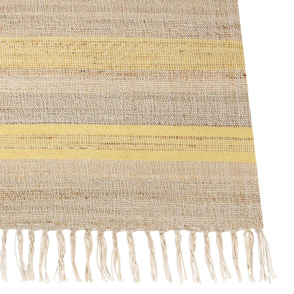 Tappeto in iuta beige e giallo con motivo a righe e nappe 80 x 300 cm soggiorno camera da letto stile boho