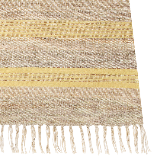 Tappeto in iuta beige e giallo con motivo a righe e nappe 80 x 300 cm soggiorno camera da letto stile boho