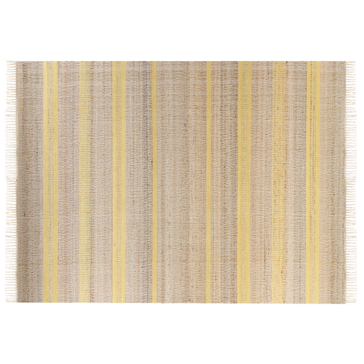 Tappeto in iuta beige e giallo con motivo a righe e nappe 160 x 230 cm soggiorno camera da letto stile boho