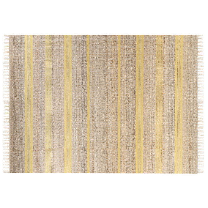 Tappeto in iuta beige e giallo con motivo a righe e nappe 160 x 230 cm soggiorno camera da letto stile boho
