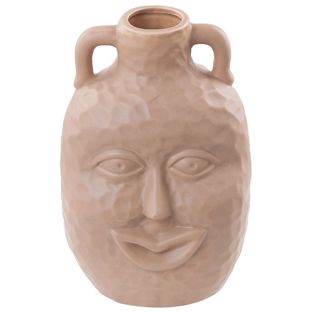 Vaso in porcellana beige sabbia 26 cm motivo tradizionale faccina sorridente fatto a mano
